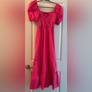 Vibrant Pink Puff Sleeve Dress